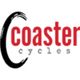 Logo with black curved line and red text: "coaster." Below, "cycles" in smaller gray text.