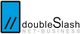 Logo von doubleSlash NET-BUSINESS mit blauem Quadrat und Doppelslash.