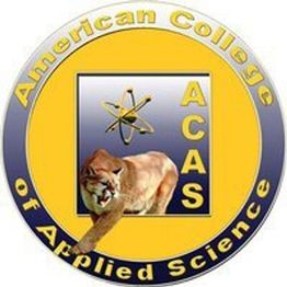 College logo with a cougar, atom symbol, and "American College of Applied Science (ACAS)".
