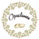 Goldener Blumenrahmen mit Schriftzug "Opuslumen" und zwei goldenen Ringen in der Mitte.