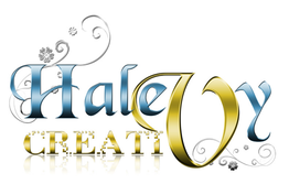Dekorative Schriftzüge "HaleVy CREATI" mit floralen Elementen und Verzierungen.