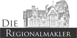 Illustration eines großen Hauses mit dem Text "Die Regionalmakler".