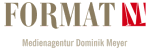 Logo der Medienagentur "Format" mit rotem Element, darunter der Text "Medienagentur Dominik Meyer".