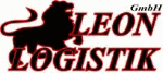 Logo mit Löwen-Silhouette und Schrift "LEON LOGISTIK GmbH" in dunkelroter Farbe.