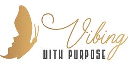 Silhouette of a butterfly and face with the text "Vibing with Purpose" in elegant font.