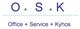 Textlogo: "O.S.K" mit Untertitel "Office Service Kyhos", getrennt durch Punkte und Linien.