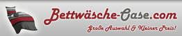 Logo von Bettwäsche-Case.com mit Slogan: "Große Auswahl & Kleiner Preis" und Bettwäsche-Bild.
