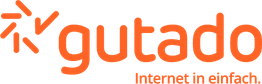 Logo von "gutado" mit dem Slogan "Internet in einfach." in orangener Schrift.