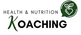 Logo mit Text "Health & Nutrition Koaching" und Symbol: Blatt in Herz.