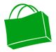 Grünes Symbol einer Einkaufstasche mit zwei Griffen vor weißem Hintergrund.