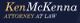 Text: "Ken McKenna, Attorney at Law" on a dark blue background.