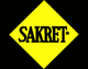 Gelbes SAKRET-Logo in Rautenform auf schwarzem Hintergrund.