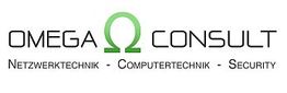 Logo von Omega Consult mit Fokus auf Netzwerk-, Computertechnik und Sicherheit in Grün und Schwarz.