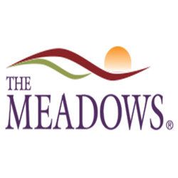 "The Meadows logo with sun and hills design."