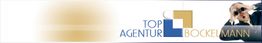 Banner mit Logo "Top Agentur Bockelmann" und einer Person, die durch ein Fernglas schaut.