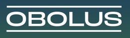 Textlogo "OBOLUS" vor blaugrünem Hintergrund mit weißen horizontalen Linien oben und unten.