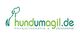 Logo von "hundumagil.de" mit Kontur eines Hundes, Text "Physiotherapie & Osteopathie" darunter.