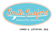 Logo of Smile Surfers Pediatric Dentistry, featuring a blue oval with orange and white text.