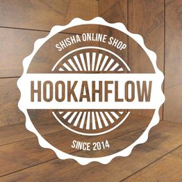 Logo mit Holzoptik: "Hookahflow Shisha Online Shop Since 2014".