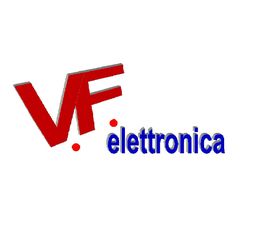 Logo "VF elettronica" con lettere rosse e blu su sfondo bianco.