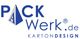 Blaues und graues Logo von PackWerk.de, spezialisiert auf Kartondesign.