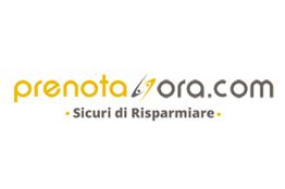 Logo con testo "prenotaora.com" e slogan "Sicuri di Risparmiare".