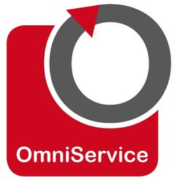 Rotes Logo mit grauem Kreis und Pfeil, darunter der Schriftzug "OmniService".