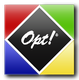 Diamond-shaped "Opt!" logo with red, green, blue, and yellow corners.