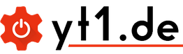 Redes Zahnrad-Logo mit Power-Symbol und der Aufschrift "yt1.de" in schwarzer Schrift.