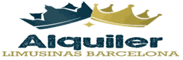 Logo con coronas azul y dorada y texto "Alquiler LIMUSINAS BARCELONA".