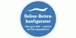 Blauer Kreis mit Text "Online-Bettenkonfigurator. Das gute Bett – optimal auf Sie abgestimmt."