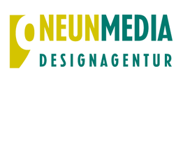 Logo der Neun Media Designagentur mit gelbem und grünem Text auf weißem Hintergrund.