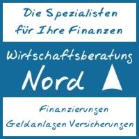 Schild mit "Wirtschaftsberatung Nord" und Piktogramm: Finanzierungen, Geldanlagen, Versicherungen.