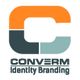 Logo mit stilisiertem "C" in Orange und Blaugrün, Text: "CONVERM Identity Branding" darunter.