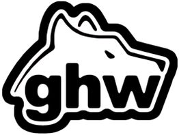 Logo mit stilisiertem Wolf und Buchstaben ghw in Schwarz-Weiß.