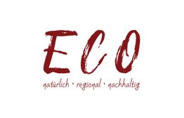 Text "ECO" und "natürlich · regional · nachhaltig" in roter Schrift auf weißem Hintergrund.