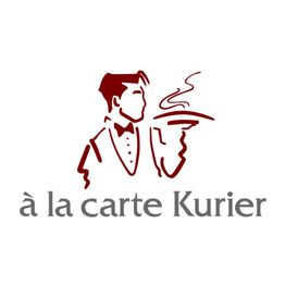 „Logo mit stilisiertem Kellner und Tablett, Text: à la carte Kurier.“