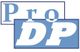 Blaues "Pro DP" Logo mit überlappenden Buchstaben auf weißem Hintergrund.
