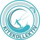 Logo mit Kitesurfer in einer Welle und Schriftzug "KITEKOLLEKTIV" in Türkis.