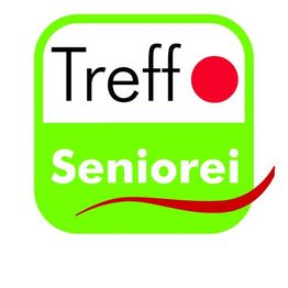 Logo mit grünem Hintergrund, Text "Treff Seniorei" und einem roten Punkt rechts oben.