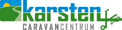 Logo van Karsten Caravancentrum met zon, weg en caravanmotief.