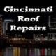 Cincinnati Roof Repairs text over a night cityscape with lights reflecting on water.