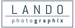 „LANDO photographix“ Logo, schlichtes Design mit blauer Schrift auf weißem Hintergrund.