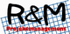 Logo mit Schriftzug "R&M Projektmanagement" auf kariertem Hintergrund.