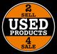 Círculo negro y naranja: "2 Sell Used Products 4 Sale".