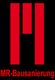 Rotes Logo mit abstraktem Symbol und dem Text "MR-Bausanierung" auf schwarzem Hintergrund.