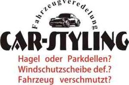 Logo mit "Fahrzeugveredelung Car-Styling" und Fragen zu Hagel, Parkdellen und verschmutztem Auto.