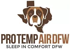 Dog over Texas shape, "Protemp Air DFW", tagline: "Sleep in Comfort DFW".