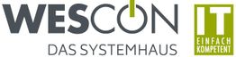 Logo von Wescon mit dem Slogan "Das Systemhaus" und "IT: Einfach kompetent" in Grün.