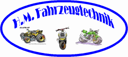 Logo mit Schriftzug „H.M. Fahrzeugtechnik“ und drei gezeichneten Motorrädern und Quads.